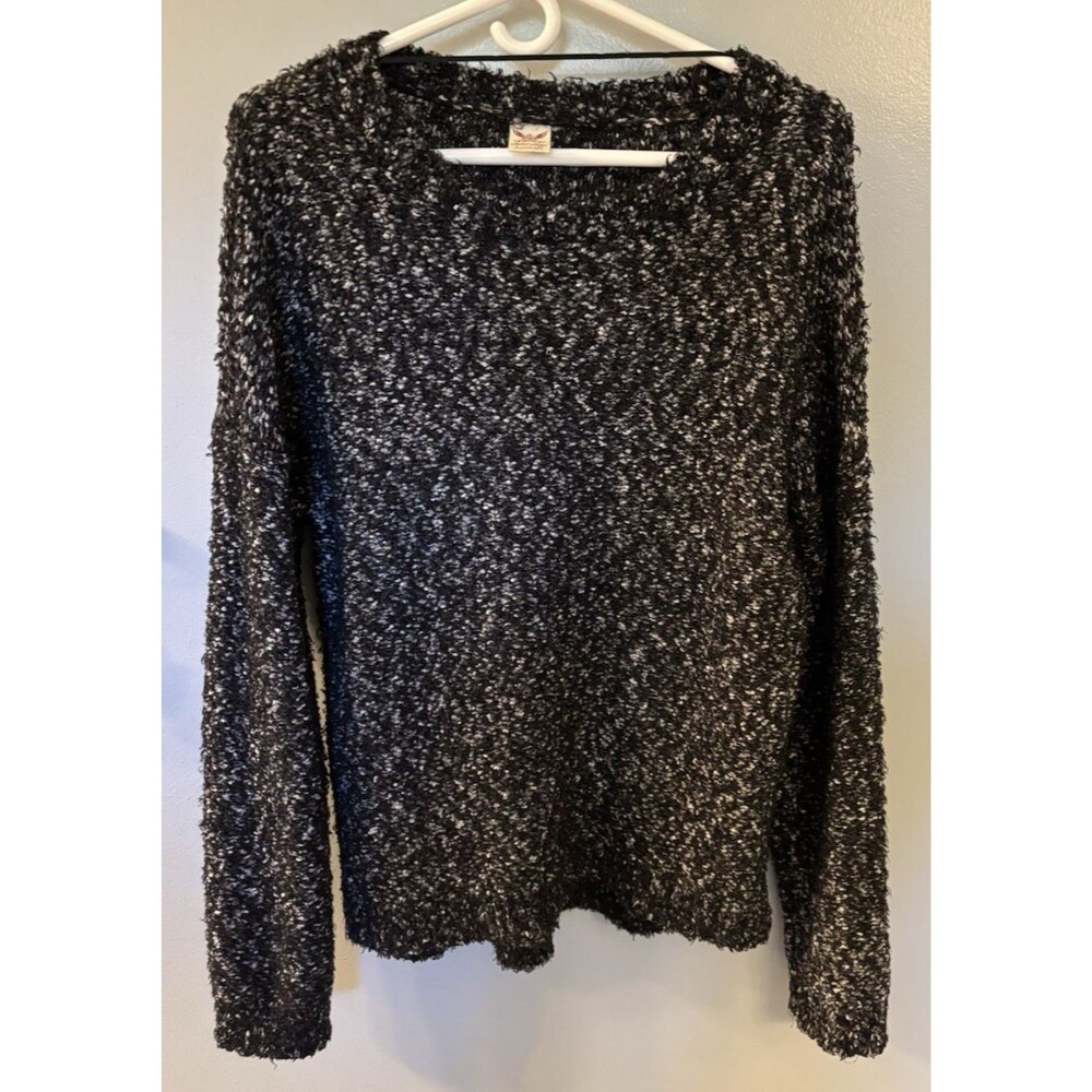 Faded Glory Fuzzy Textured Knit Sweater Black & White Size L